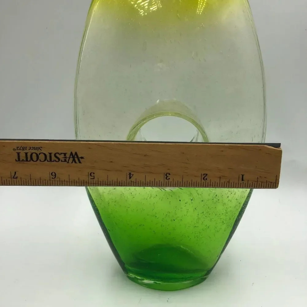 Vintage Ombre Yellow Green Clear Handblown Glass Tabletop Art Vase Décor Indoor